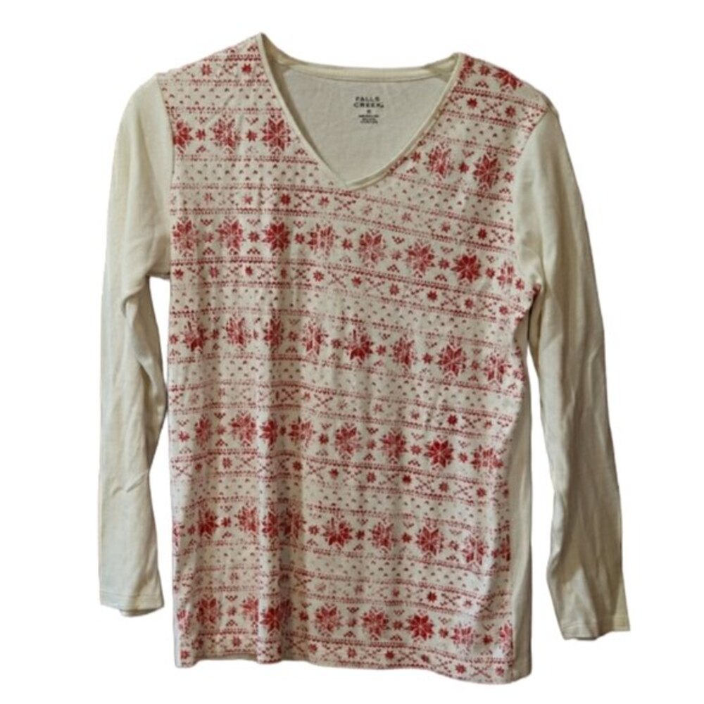 Falls Creek Winter Snowflake Print Long Sleeve Top Med